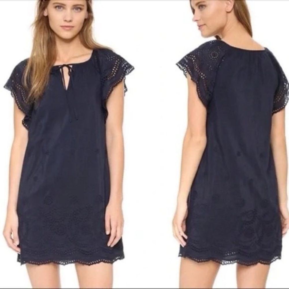 Madewell Cotton Silk Blend Eyelet Mini Dress in Navy- Size XS